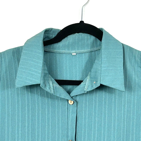 Unbranded Top Womens XLarge Teal Sleeveless Button-Up Collared Shirt Textured - Picture 2 of 9
